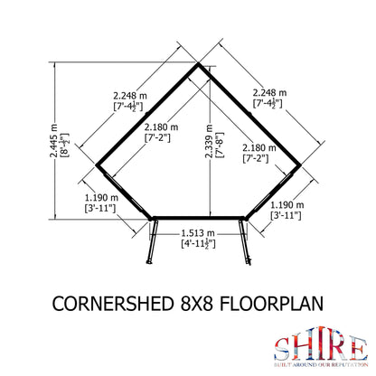 Shire Corner 7' 4" x 7' 4" Flat Shed - Premium Pressure Treated Shiplap