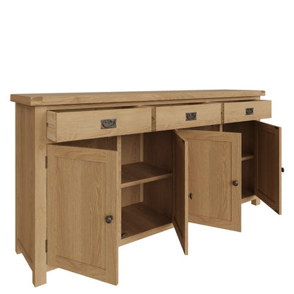 Norfolk Furniture Cotswold Oak Large Sideboard Natural 4 Doors 2 Shelves 3 Drawers