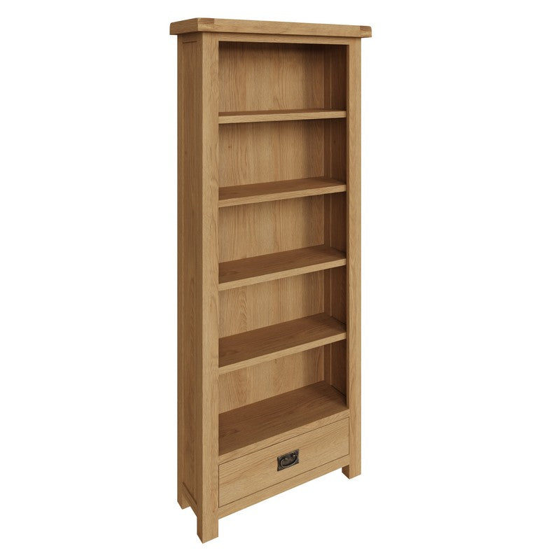 Norfolk Furniture Cotswold Oak Tall Bookcase Natural 5 Shelves 1 Drawer