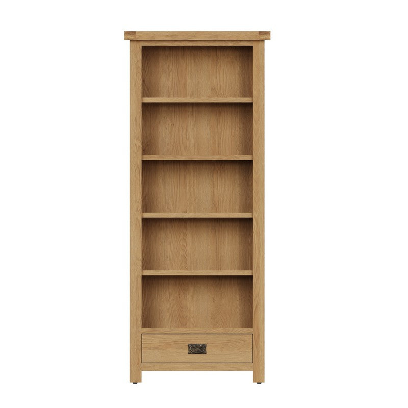 Norfolk Furniture Cotswold Oak Tall Bookcase Natural 5 Shelves 1 Drawer