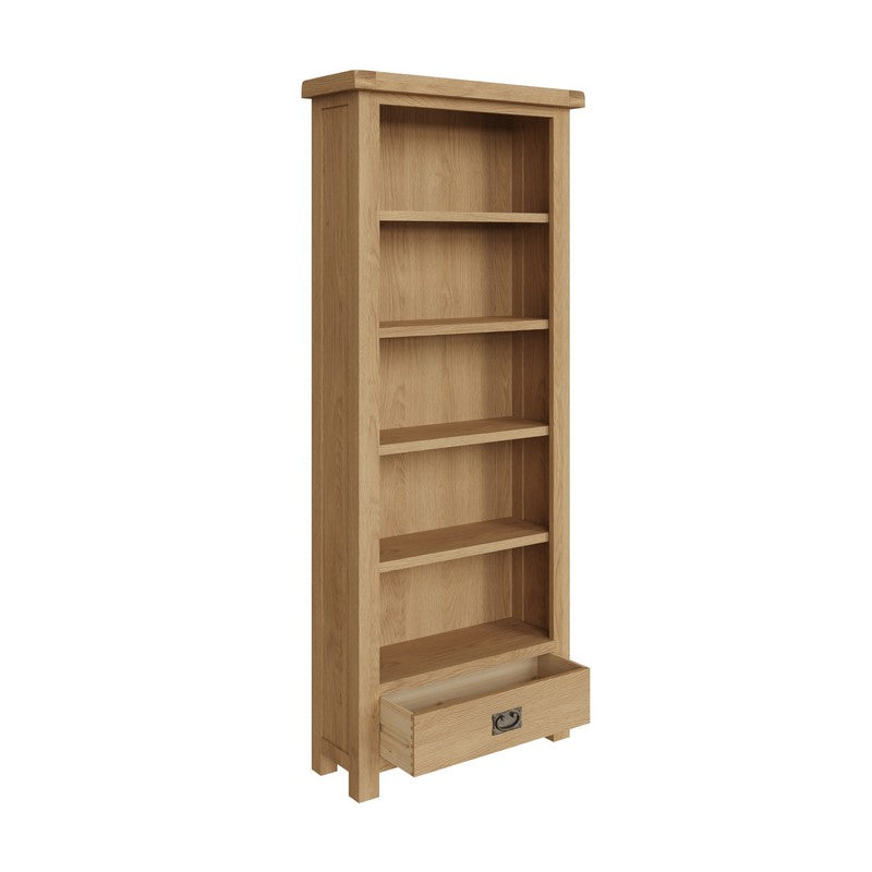 Norfolk Furniture Cotswold Oak Tall Bookcase Natural 5 Shelves 1 Drawer