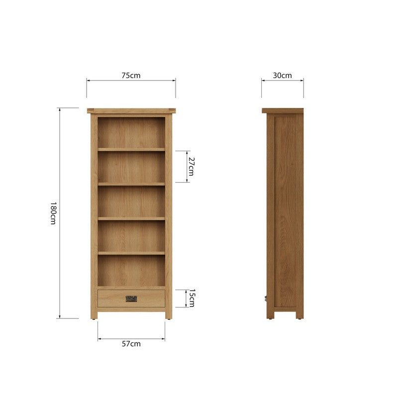 Norfolk Furniture Cotswold Oak Tall Bookcase Natural 5 Shelves 1 Drawer