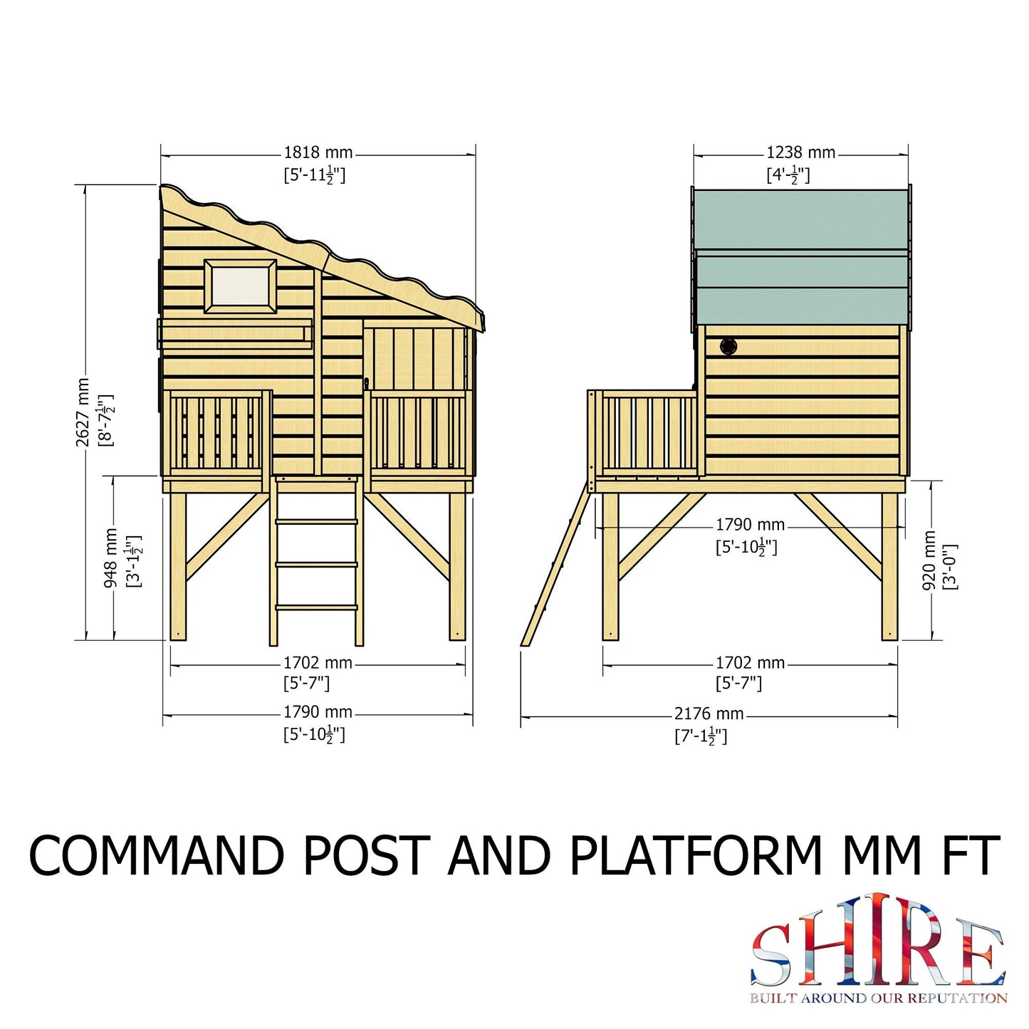 Shire Command Post 5' 10" x 7' 4" Pent Children's Playhouse - Premium Dip Treated Shiplap