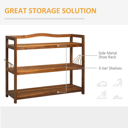 3-Tier Shoe Rack Acacia Wood Shoe Storage Organiser up to 12 Pairs for Entryway