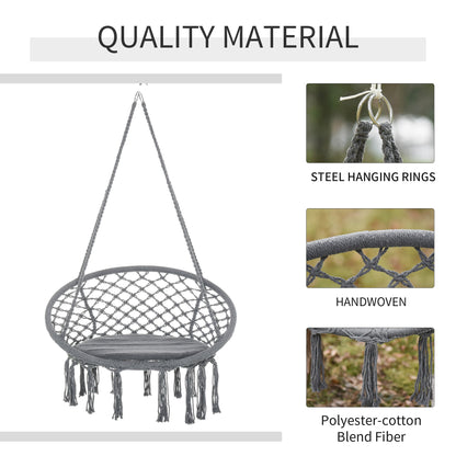 Outdoor Cotton-Polyester Blend Macrame Hanging Rope Chair with Cushion