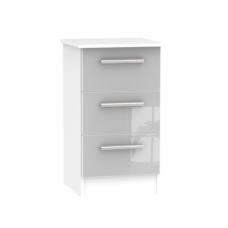 Swift Buxton Slim Bedside Table White & Grey 3 Drawers