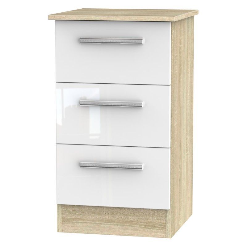 Swift Buxton Slim Bedside Table Natural & White 3 Drawers