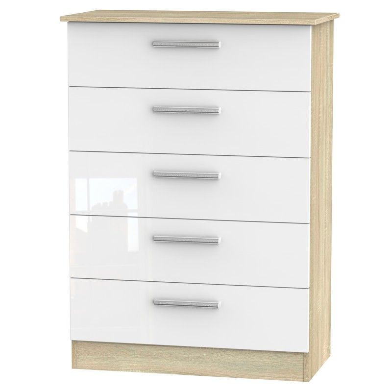 Swift Buxton Tall Chest of Drawers Natural & White 5 Drawers