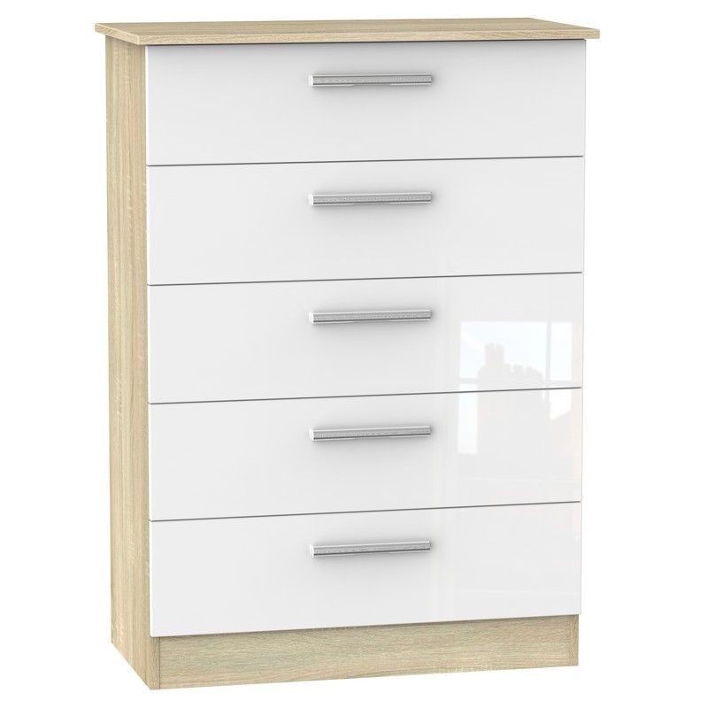 Swift Buxton Tall Chest of Drawers Natural & White 5 Drawers