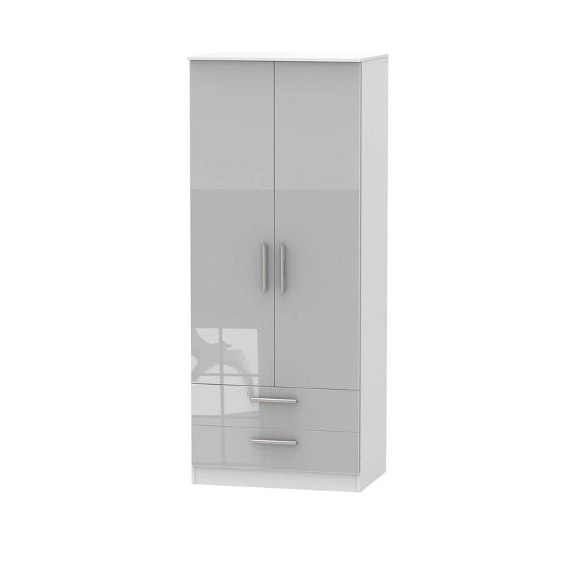 Swift Buxton Tall Wardrobe White & Grey 2 Doors 2 Drawers