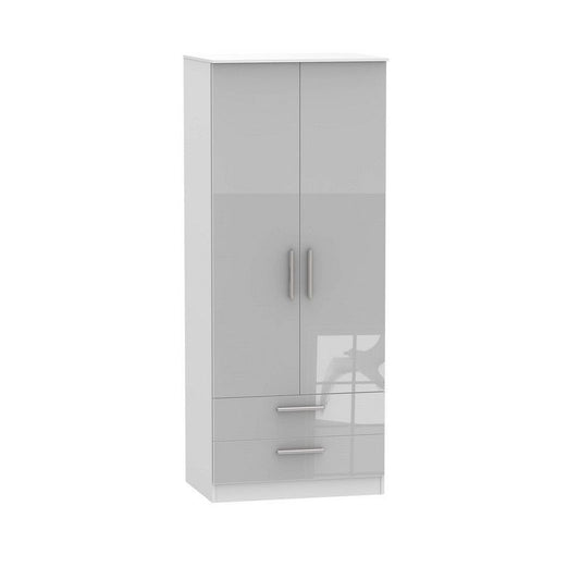 Swift Buxton Tall Wardrobe White & Grey 2 Doors 2 Drawers