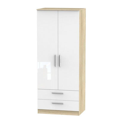 Swift Buxton Tall Wardrobe Natural & White 2 Doors 2 Drawers