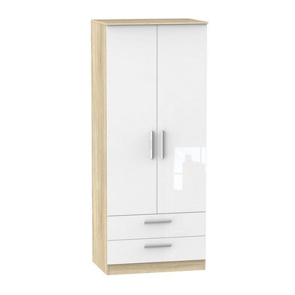 Swift Buxton Tall Wardrobe Natural & White 2 Doors 2 Drawers