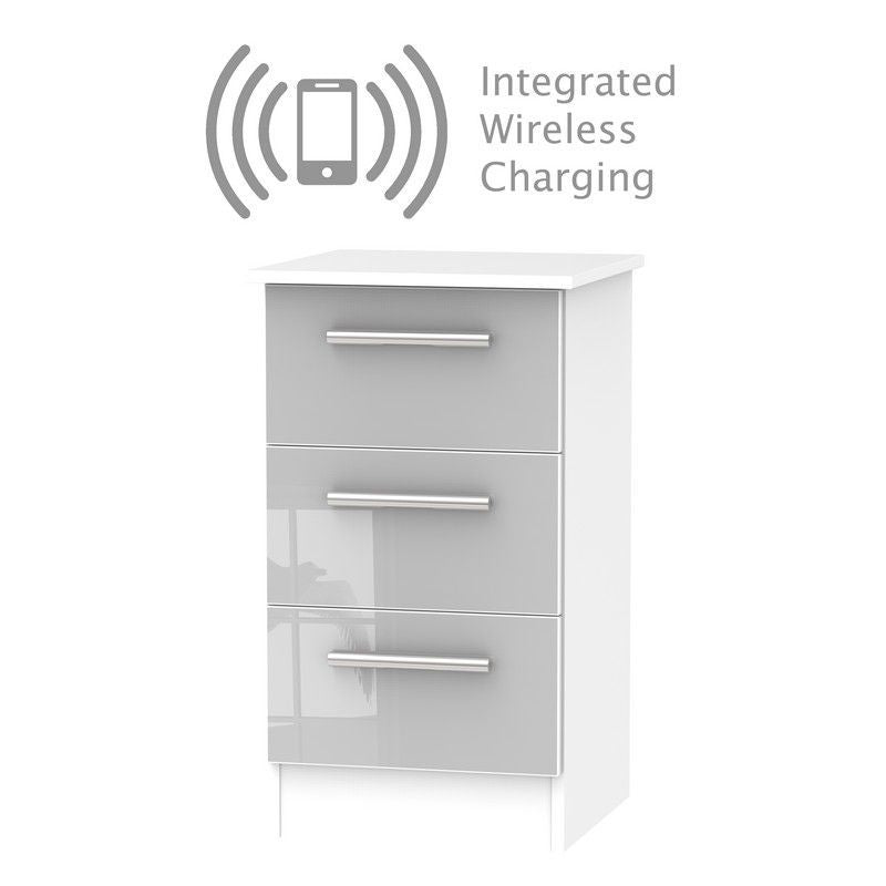 Swift Buxton Wireless Charger Slim Bedside Table White & Grey 3 Drawers