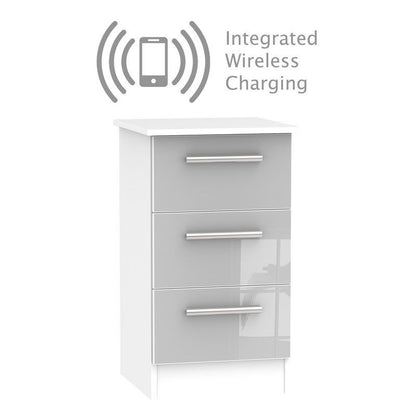 Swift Buxton Wireless Charger Slim Bedside Table White & Grey 3 Drawers