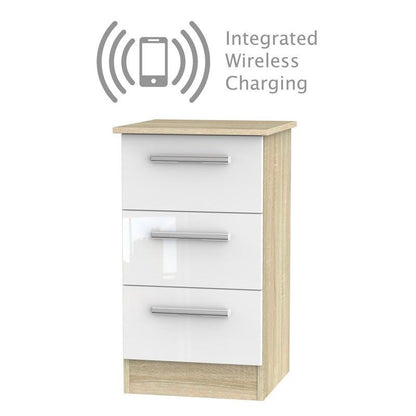 Swift Buxton Wireless Charger Slim Bedside Table Natural & White 3 Drawers