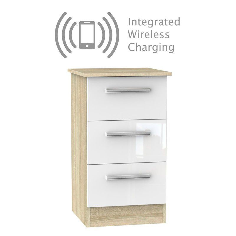 Swift Buxton Wireless Charger Slim Bedside Table Natural & White 3 Drawers