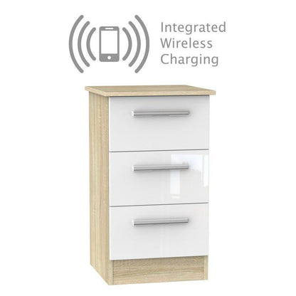 Swift Buxton Wireless Charger Slim Bedside Table Natural & White 3 Drawers