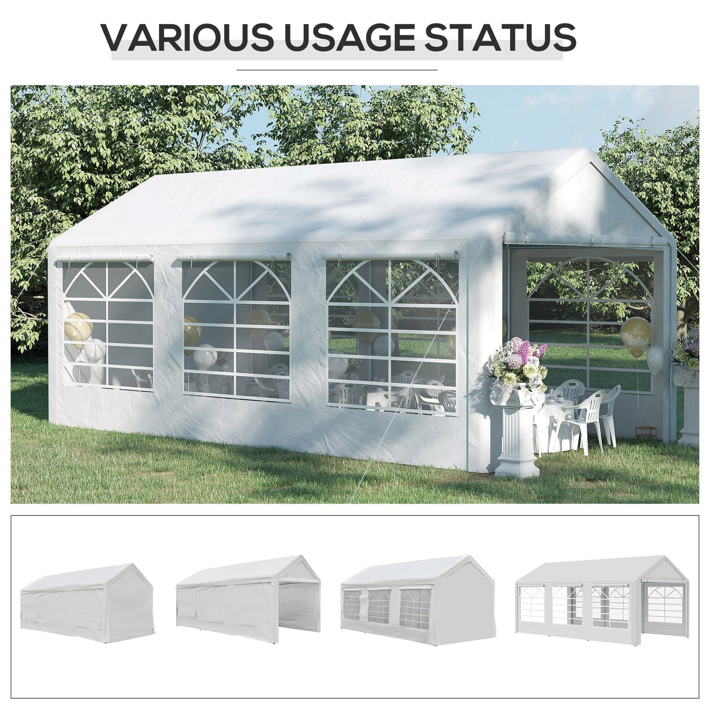 Outsunny 6 x 3(m) Garden Gazebo Marquee Party Tent Wedding Portable Garage Carport shelter Car Canopy Outdoor Heavy Duty Steel Frame Waterproof Rot Resistant