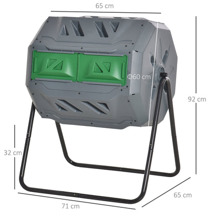 160L Tumbling Compost Bin Outdoor Dual Chamber 360° Rotating Composter