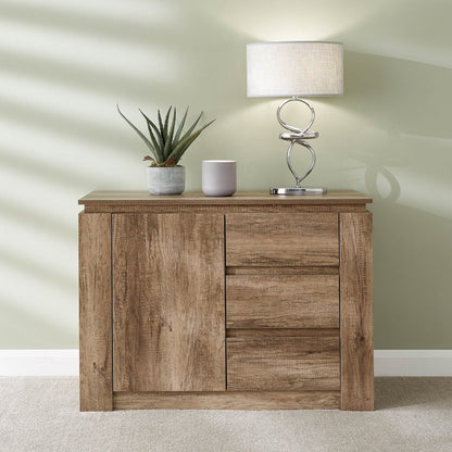 GFW Canyon Tall Sideboard Natural 1 Door 2 Shelves 3 Drawers