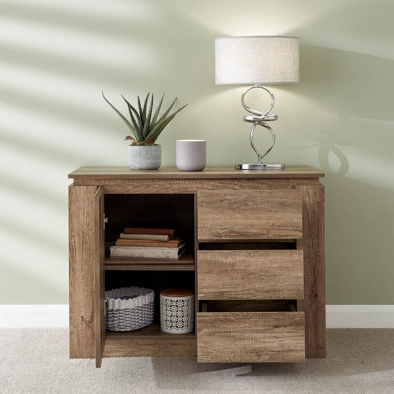 GFW Canyon Tall Sideboard Natural 1 Door 2 Shelves 3 Drawers