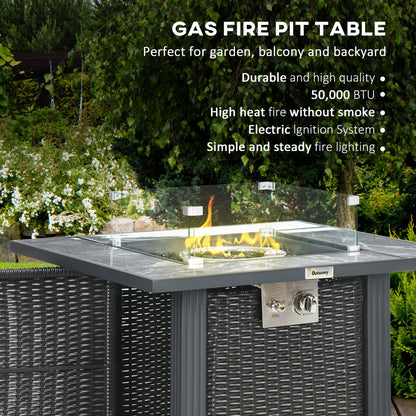 Outdoor PE Rattan Gas Fire Pit Table