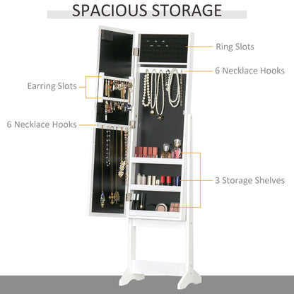 Free Standing LED Mirrored Jewelry Cabinet Armoire Floor Organiser W/ 3 Angle Adjustable For Rings Earrings Bracelets Cosmetics Warm White