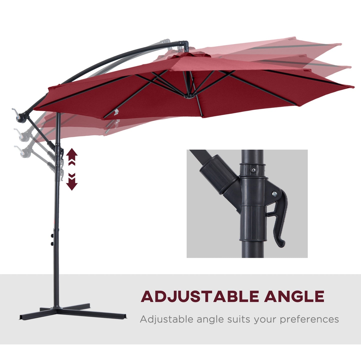 Cantilever Umbrella Parasol Hanging Banana Steel Dark Green 3M Patio Wine Red