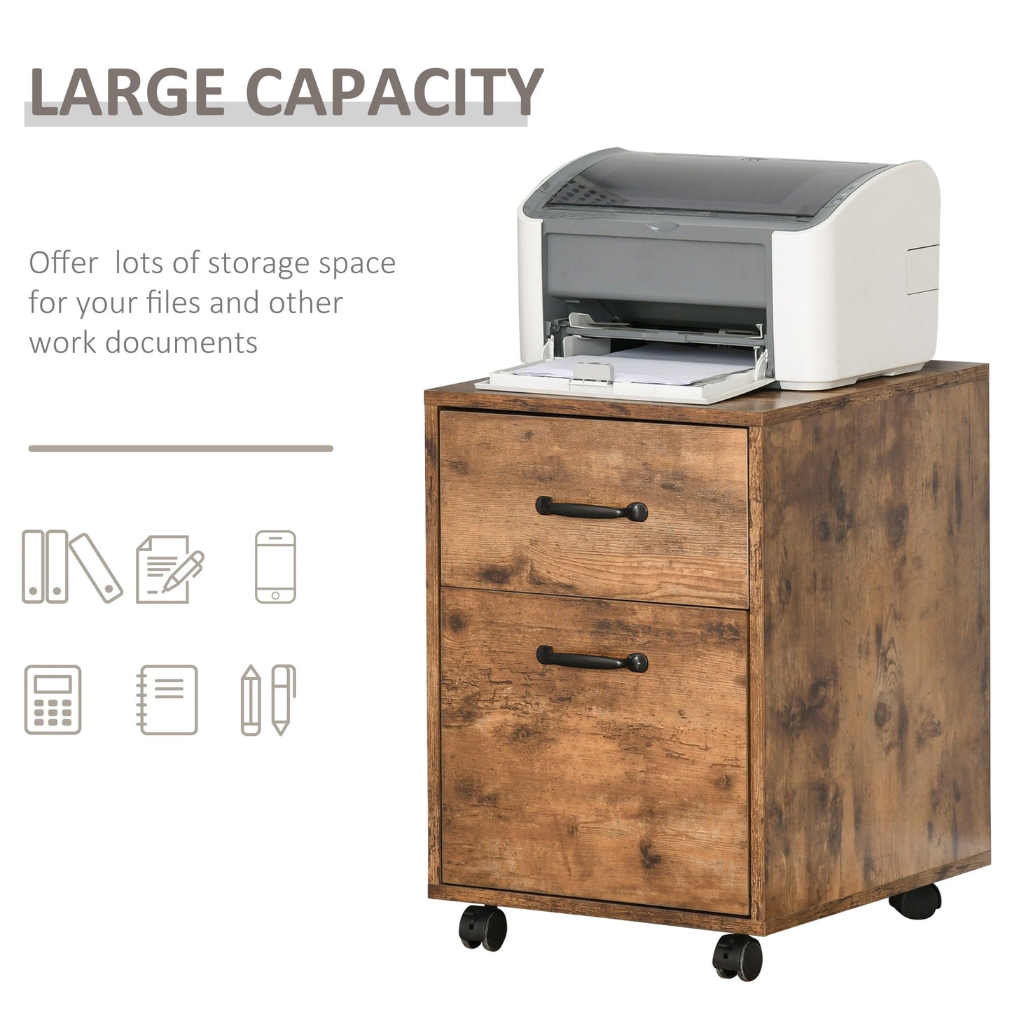 Rolling File Cabinet with 2 Drawers