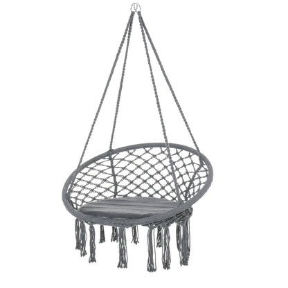 Outdoor Cotton-Polyester Blend Macrame Hanging Rope Chair with Cushion