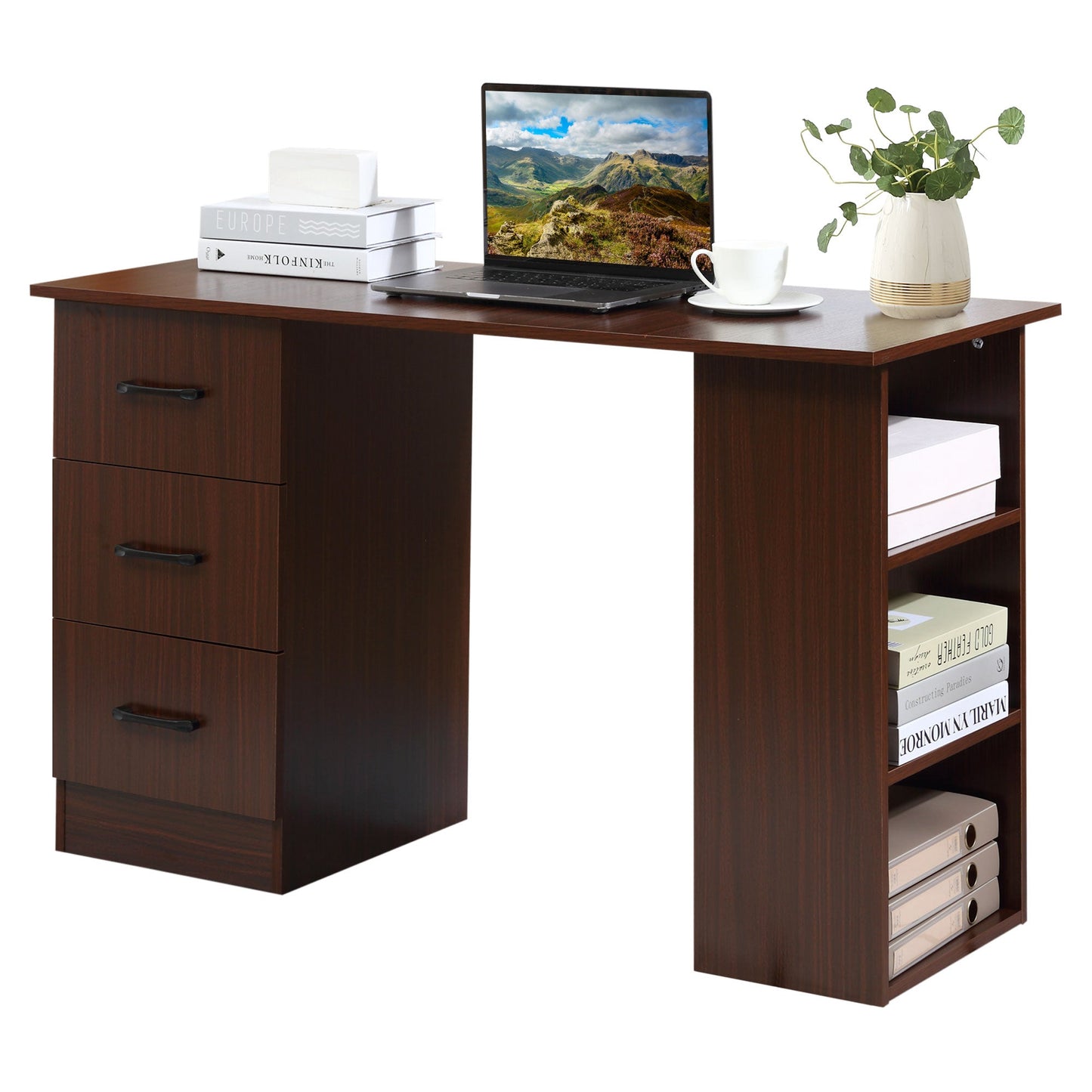 120cm Computer Desk with Storage Shelves Drawers