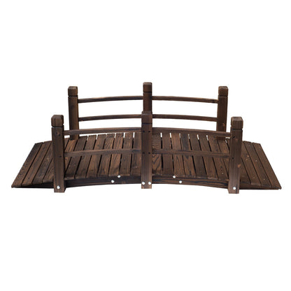 Outsunny 1.5M Wooden Garden Bridge Lawn Dcor Stained Finish Arc Outdoor Pond Walkway W/ Railings Water Yard Decoration