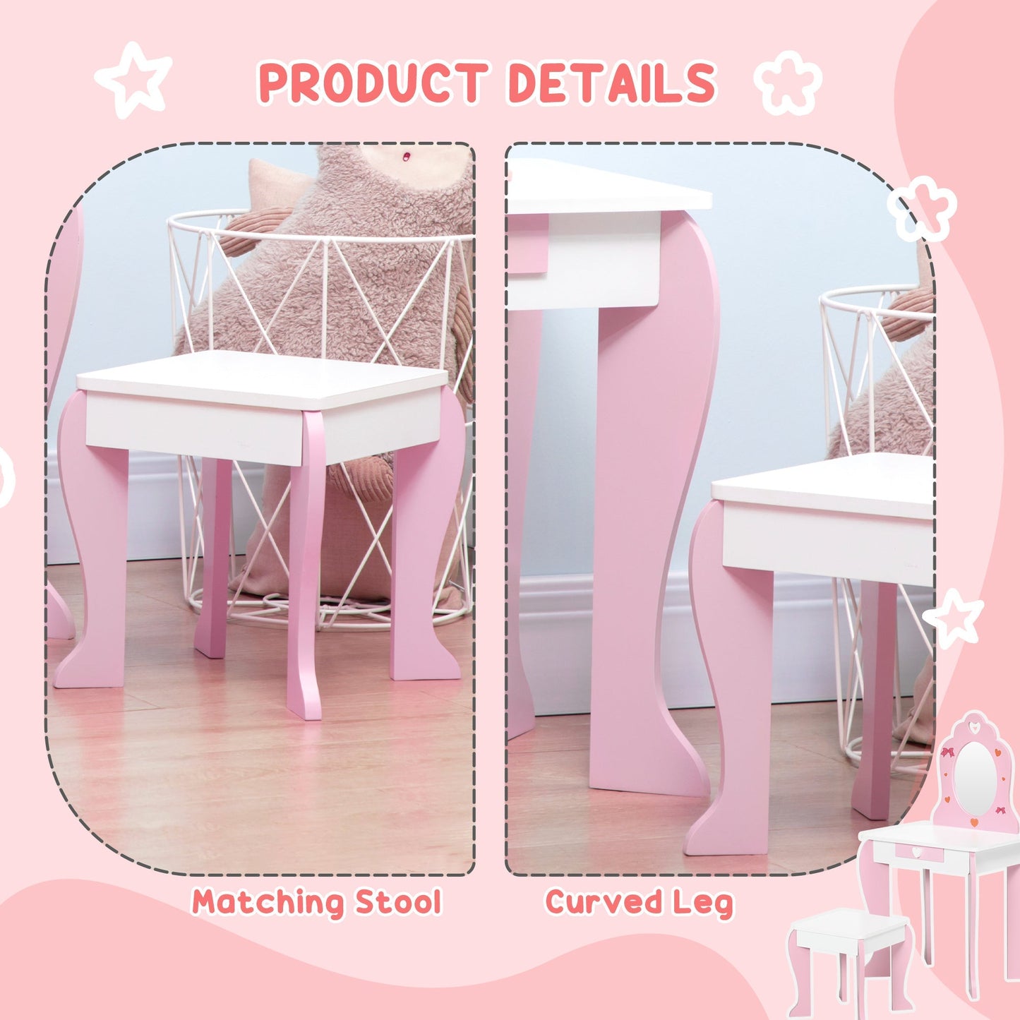 ZONEKIZ Kids Dressing table Set w/ Mirror