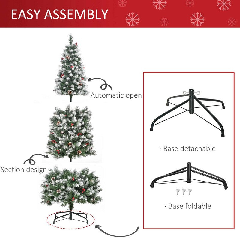 6 Foot Artificial Christmas Tree Foldable Feet Xmas Pencil Tree with Red Berries and Pinecones