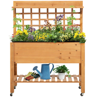 Wooden Planter Raised Elevated Garden Bed with 2 Shelves for Vegetables Flowers