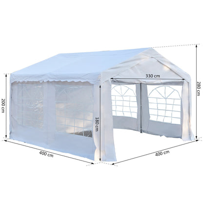 Outsunny 4 X 4 M Garden Gazebo Portable Carport Shelter With Removable Sidewalls & Doors Party Tent Shelter Car Canopy