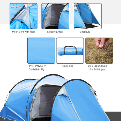 2-3 Man Tunnel Tents w/ Vestibule Camping Tent Porch Air Vents Rainfly Weather-Resistant Shelter Fishing Hiking Festival Shelter Home