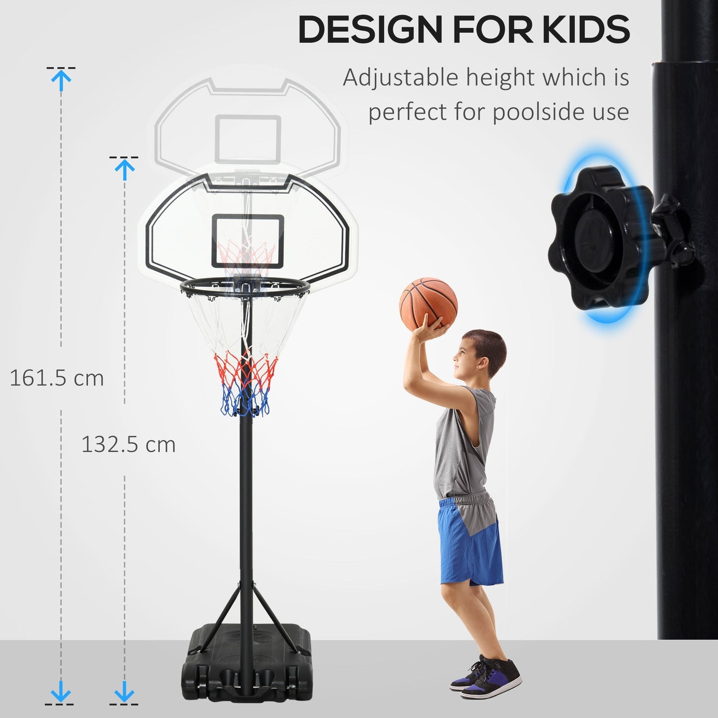 Steel Frame Freestanding Basketball Hoop Height Adjustable Basketball Stand Black