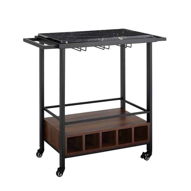 Norfolk Furniture Tall Bar Cart Metal & Wood Black & Brown 1 Shelf