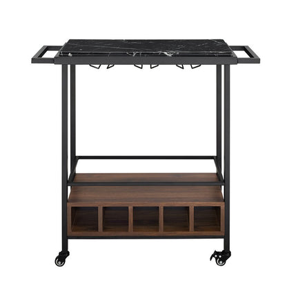 Norfolk Furniture Tall Bar Cart Metal & Wood Black & Brown 1 Shelf