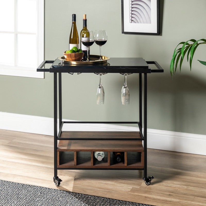 Norfolk Furniture Tall Bar Cart Metal & Wood Black & Brown 1 Shelf