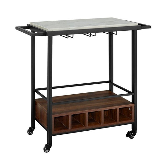 Norfolk Furniture Tall Bar Cart Metal & Wood Black & Brown 4 Shelves