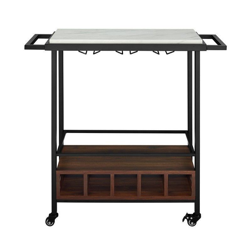 Norfolk Furniture Tall Bar Cart Metal & Wood Black & Brown 4 Shelves