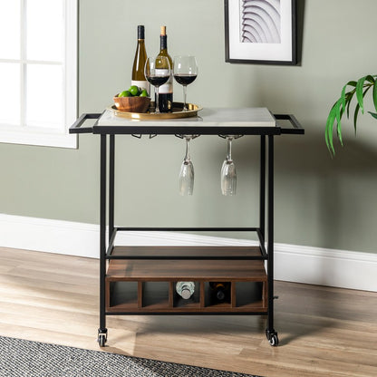 Norfolk Furniture Tall Bar Cart Metal & Wood Black & Brown 4 Shelves