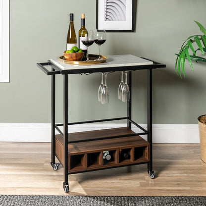 Norfolk Furniture Tall Bar Cart Metal & Wood Black & Brown 4 Shelves