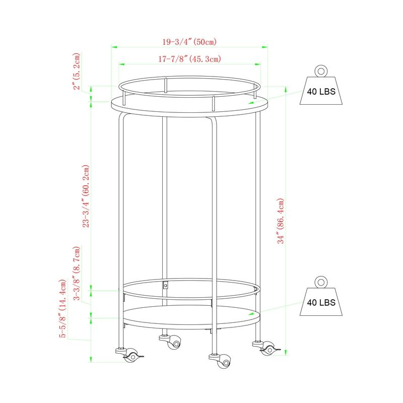 Norfolk Furniture Deco Circular Bar Cart Gold 1 Shelf