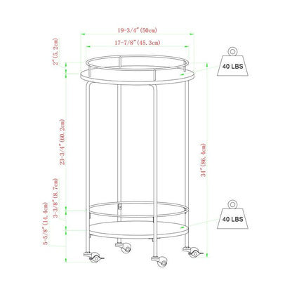 Norfolk Furniture Deco Circular Bar Cart Gold 1 Shelf