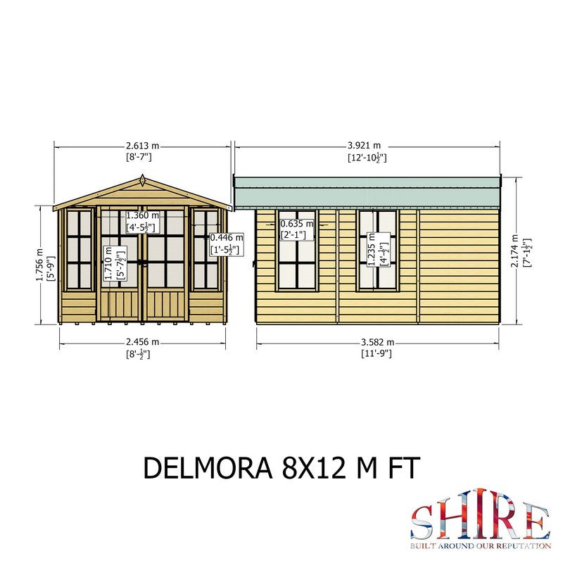 Shire Delmora 11' 6" x 7' 10" Apex Summerhouse - Premium Dip Treated Shiplap