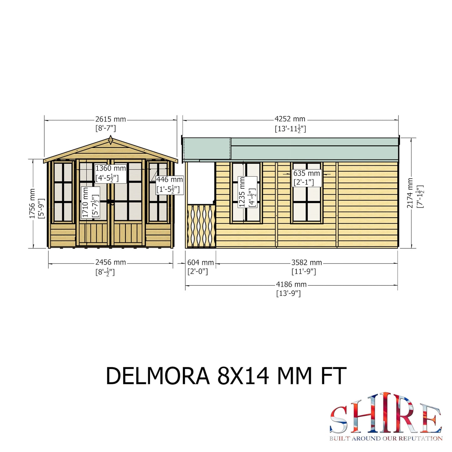 Shire Delmora 13' 11" x 8' 6" Apex Summerhouse - Premium Dip Treated Shiplap